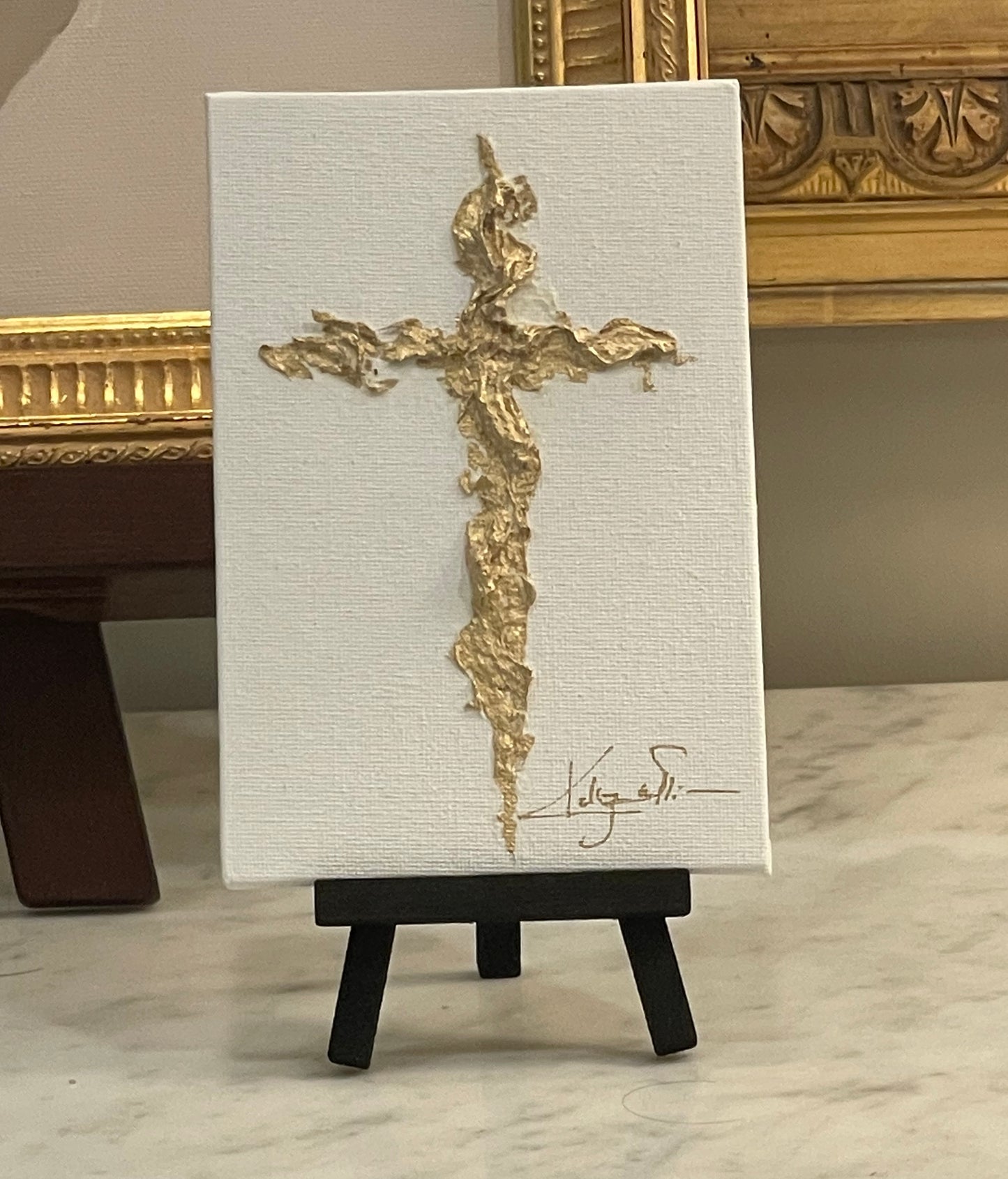 4”x6” Metallic Gold Clay Composite Cross on Canvas Board